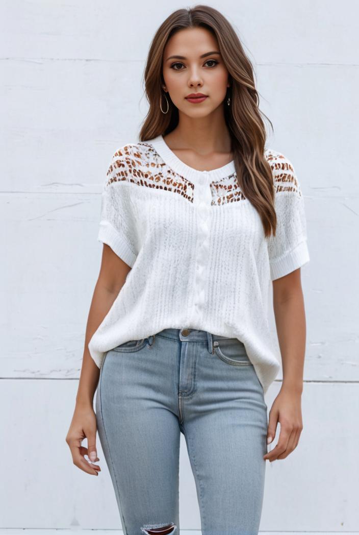 v neck thin loose plaid short sleeved blouse 121537