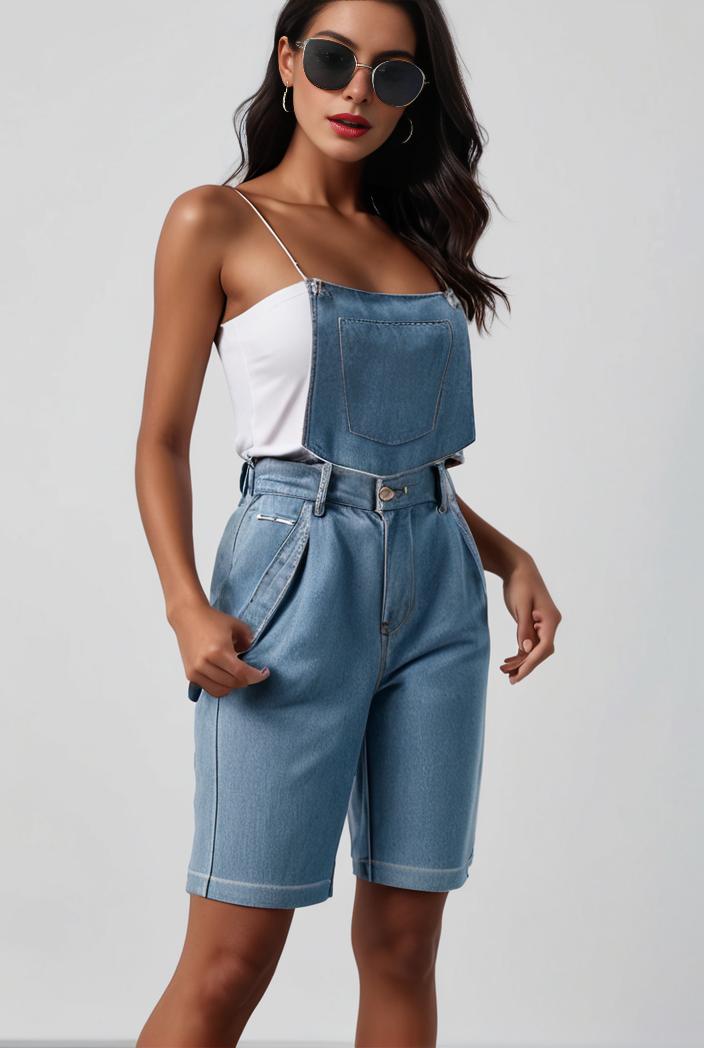 blue denim jumpsuit with distressed ripped details for women 139112