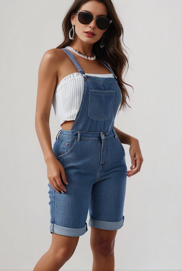 blue denim jumpsuit with distressed ripped details for women 139115