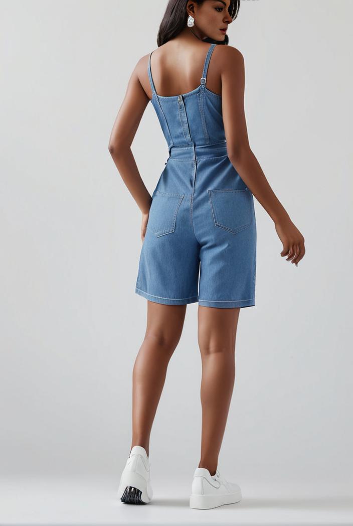 blue denim jumpsuit with distressed ripped details for women 139119