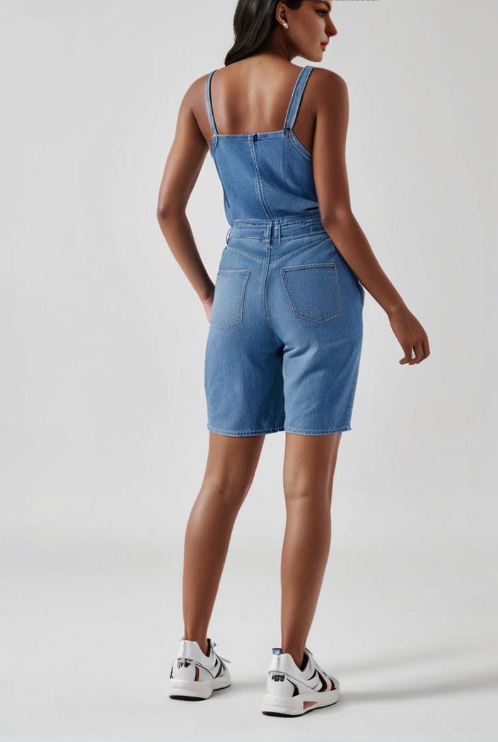 blue denim jumpsuit with distressed ripped details for women 139122