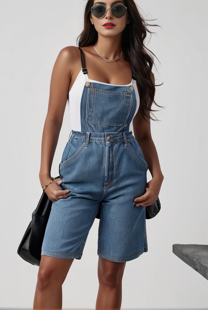 blue denim jumpsuit with distressed ripped details for women 139126