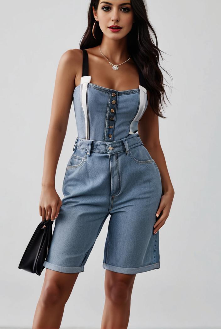 blue denim jumpsuit with distressed ripped details for women 139129