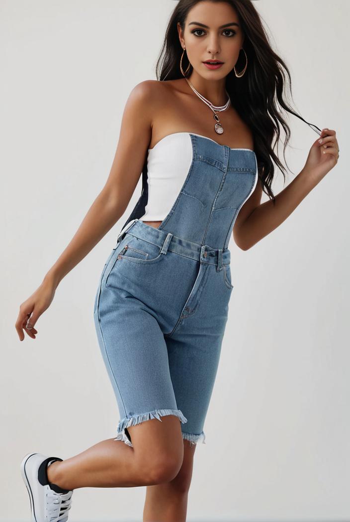blue denim jumpsuit with distressed ripped details for women 139141