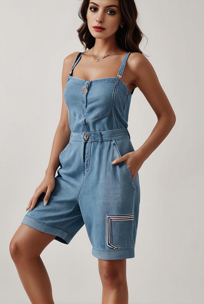 blue denim jumpsuit with distressed ripped details for women 139146