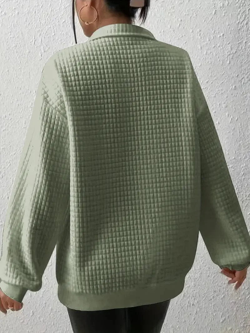 Waffle Grid Quarter Zip Pullover - Stylish Women's Fall & Winter Sweatshirt