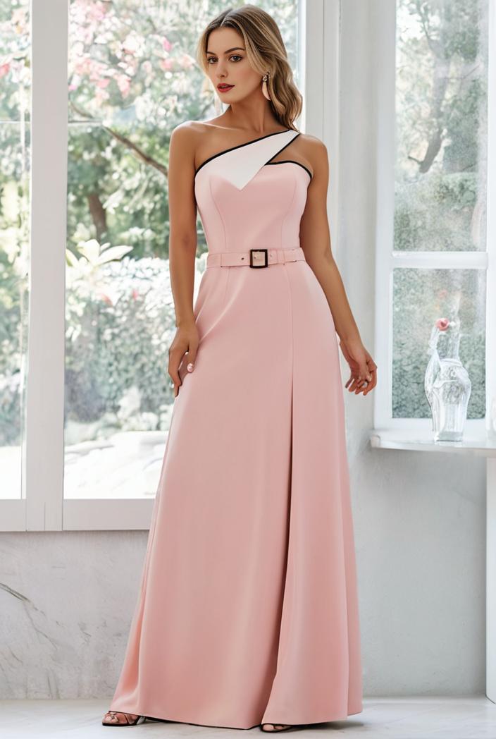 flowy chiffon one shoulder with three straps bridesmaid dress 105481