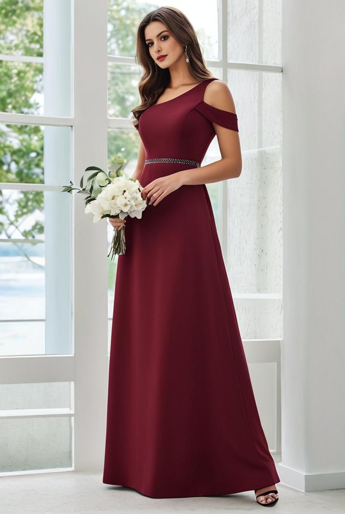 flowy chiffon one shoulder with three straps bridesmaid dress 105491