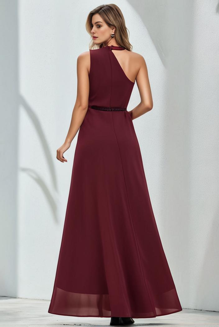 flowy chiffon one shoulder with three straps bridesmaid dress 105499