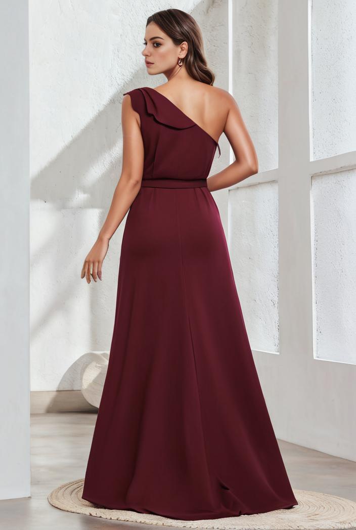 flowy chiffon one shoulder with three straps bridesmaid dress 105500