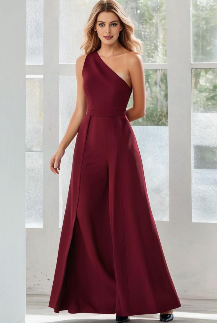flowy chiffon one shoulder with three straps bridesmaid dress 105501