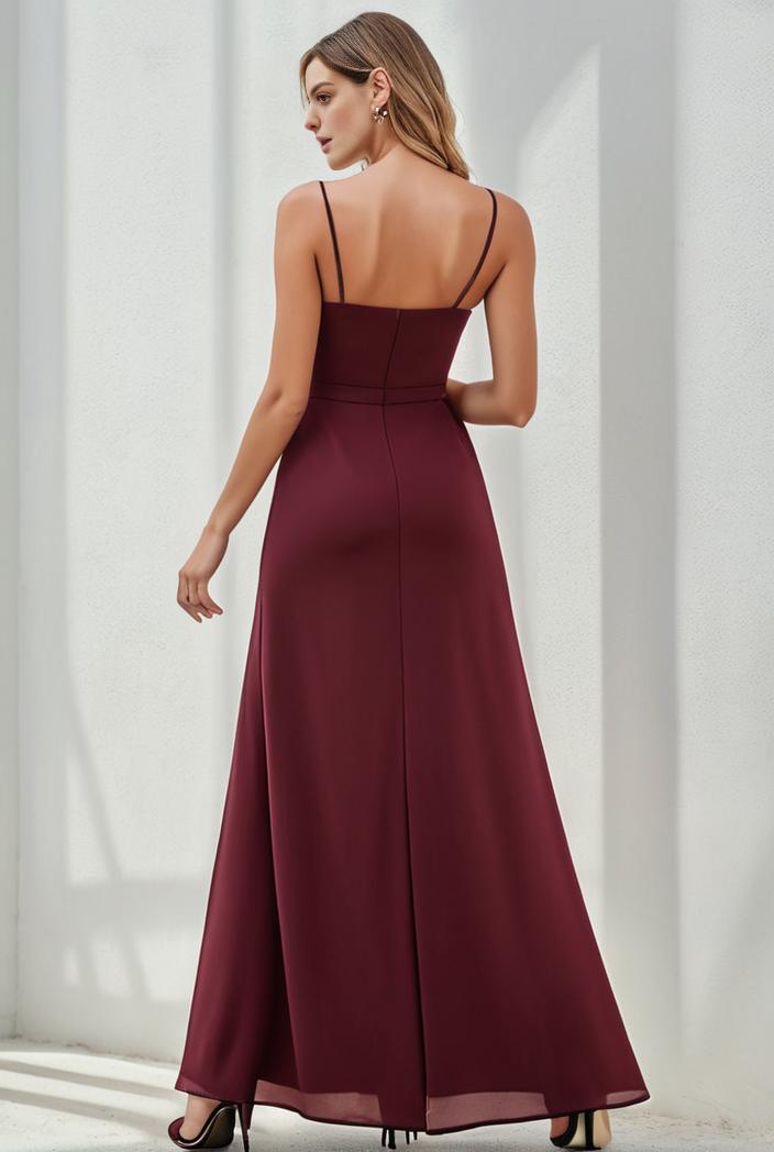 flowy chiffon one shoulder with three straps bridesmaid dress 105502