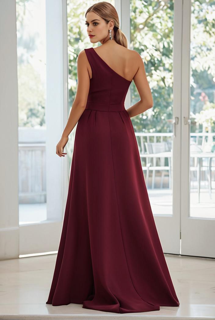 flowy chiffon one shoulder with three straps bridesmaid dress 105506