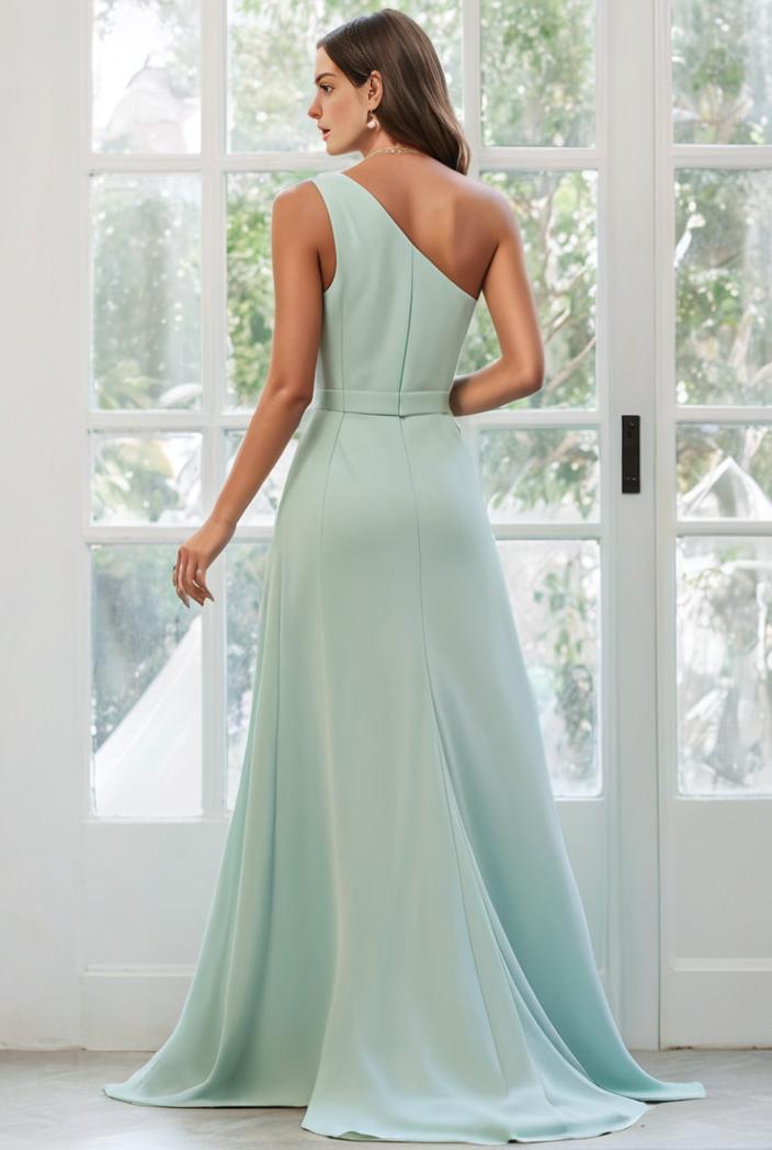 flowy chiffon one shoulder with three straps bridesmaid dress 105505