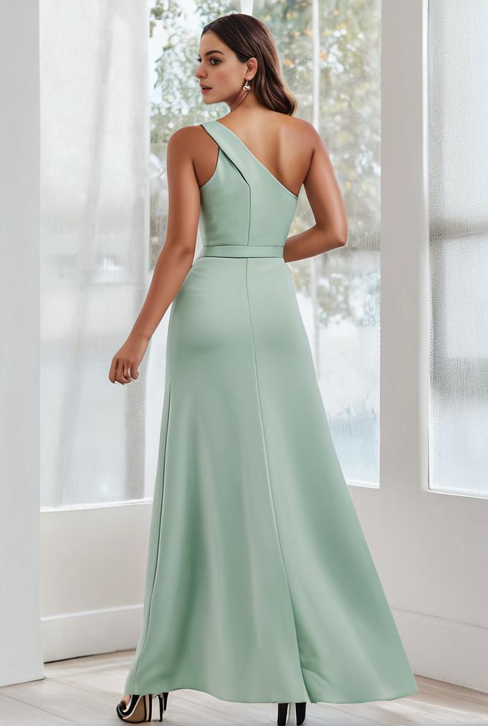 flowy chiffon one shoulder with three straps bridesmaid dress 105510