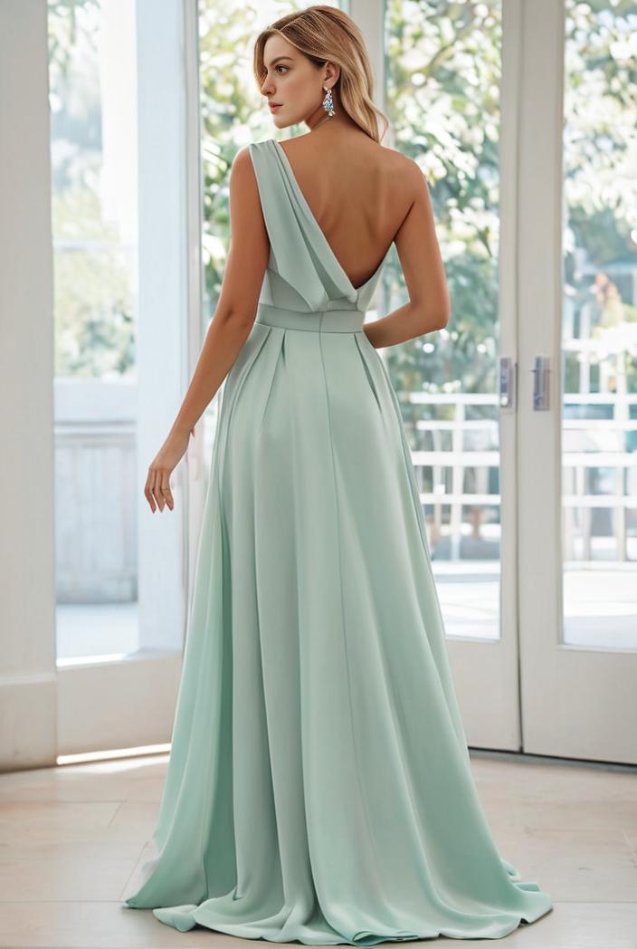flowy chiffon one shoulder with three straps bridesmaid dress 105511