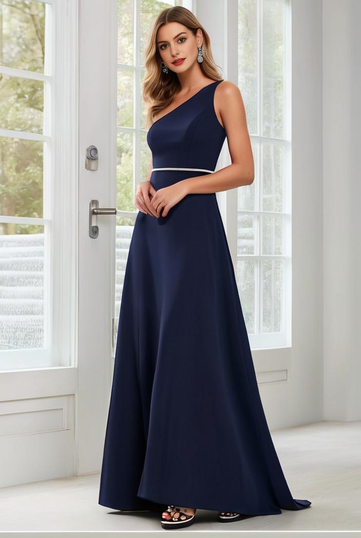 flowy chiffon one shoulder with three straps bridesmaid dress 105512