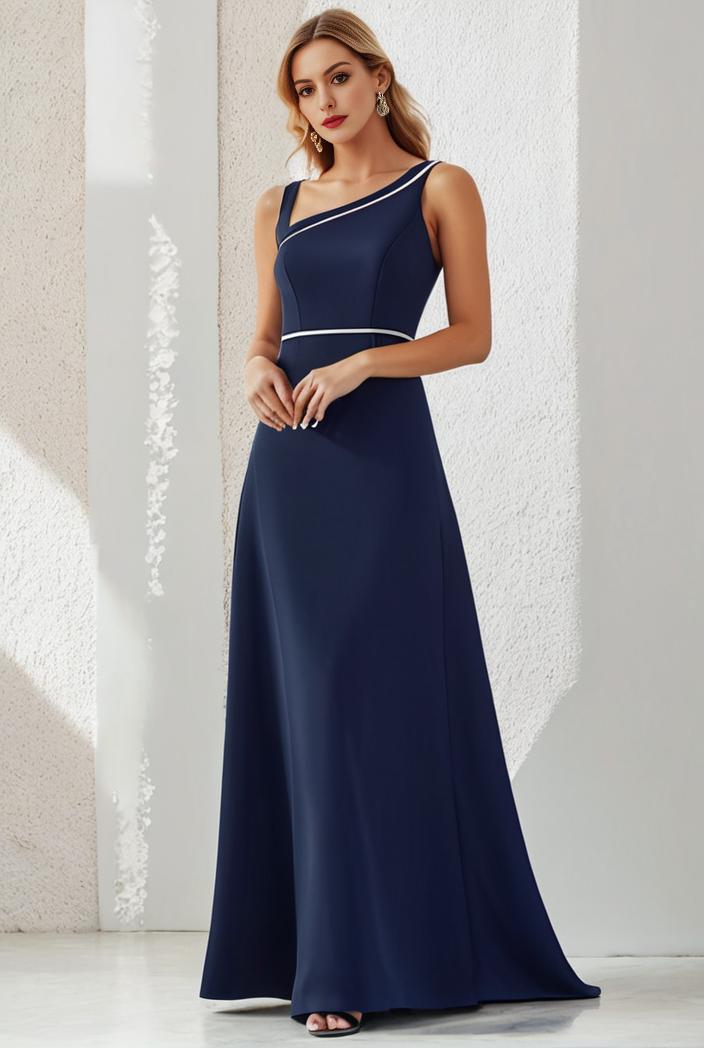 flowy chiffon one shoulder with three straps bridesmaid dress 105514