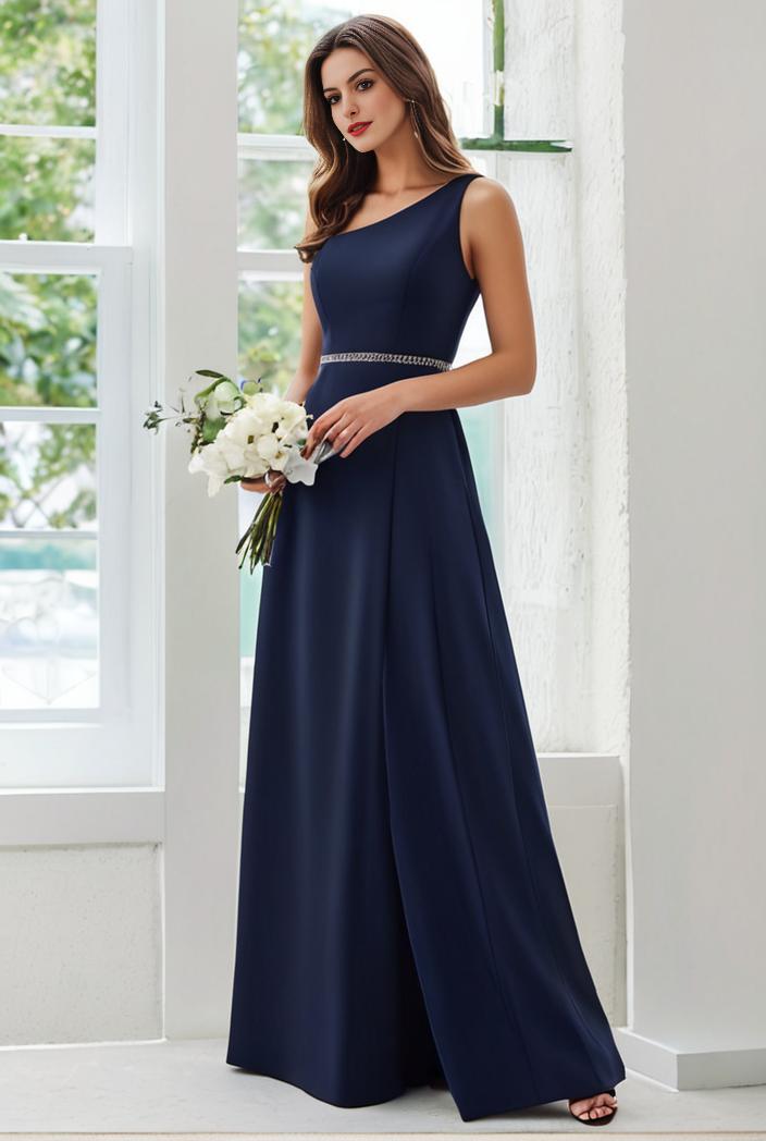 flowy chiffon one shoulder with three straps bridesmaid dress 105515