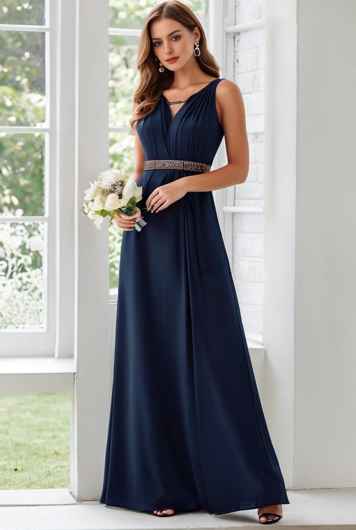 flowy chiffon one shoulder with three straps bridesmaid dress 105517