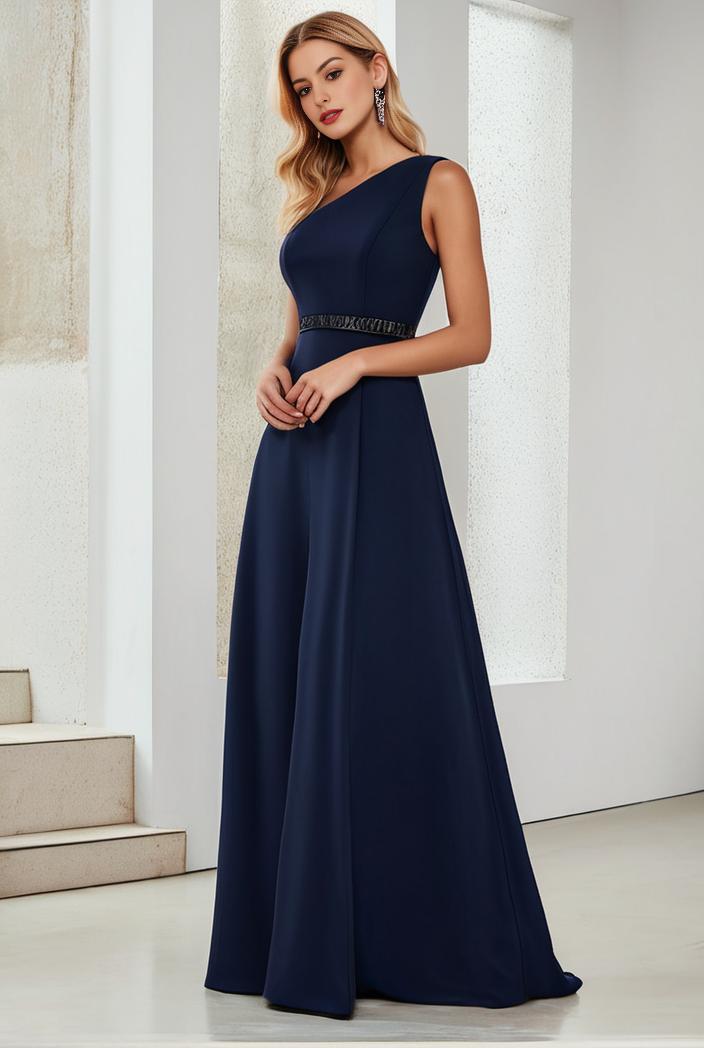 flowy chiffon one shoulder with three straps bridesmaid dress 105522