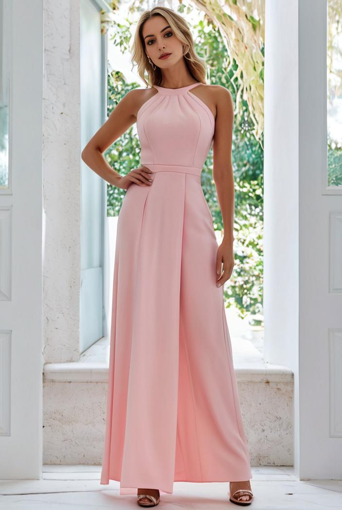 flowy chiffon one shoulder with three straps bridesmaid dress 105520