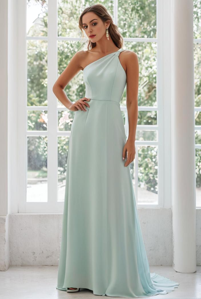 flowy chiffon one shoulder with three straps bridesmaid dress 105530