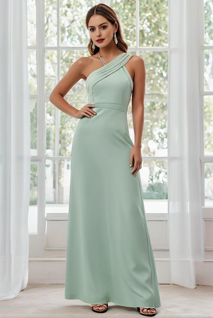 flowy chiffon one shoulder with three straps bridesmaid dress 105531