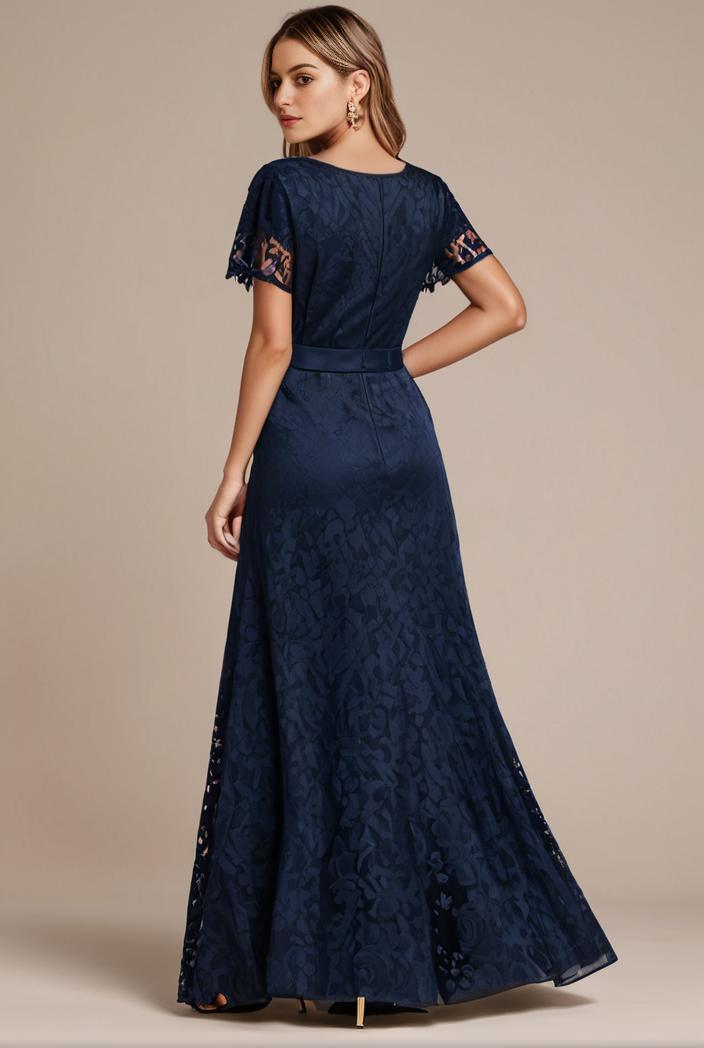 glitter high low front side slit ruffled v neck evening dress 105636