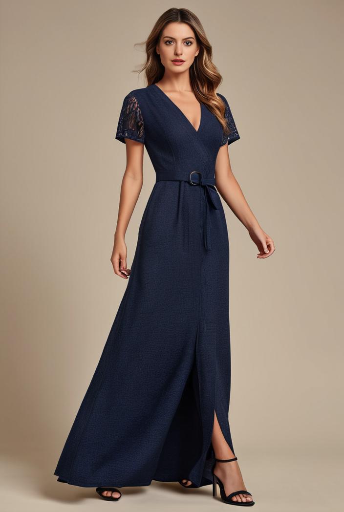 glitter high low front side slit ruffled v neck evening dress 105670
