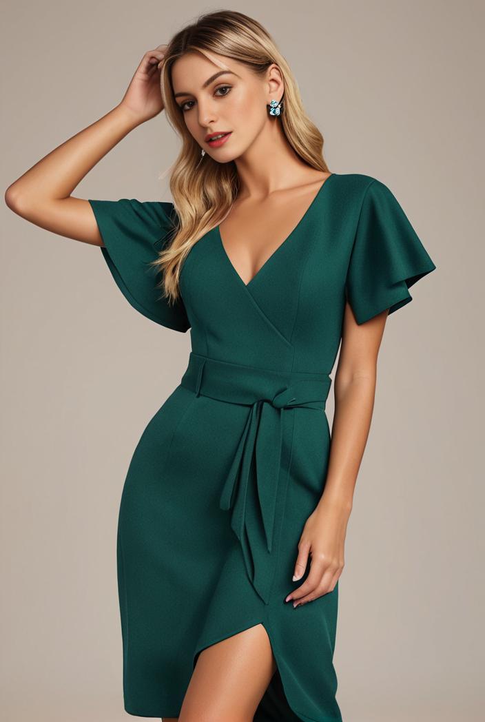 glitter high low front side slit ruffled v neck evening dress 105683