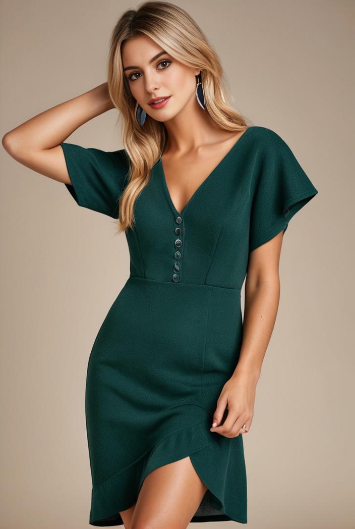 glitter high low front side slit ruffled v neck evening dress 105686
