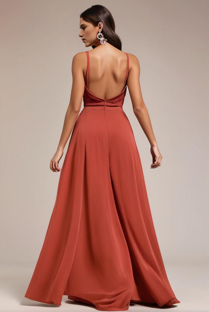 convertible chiffon lace open back spaghetti straps bridesmaid dress 127609