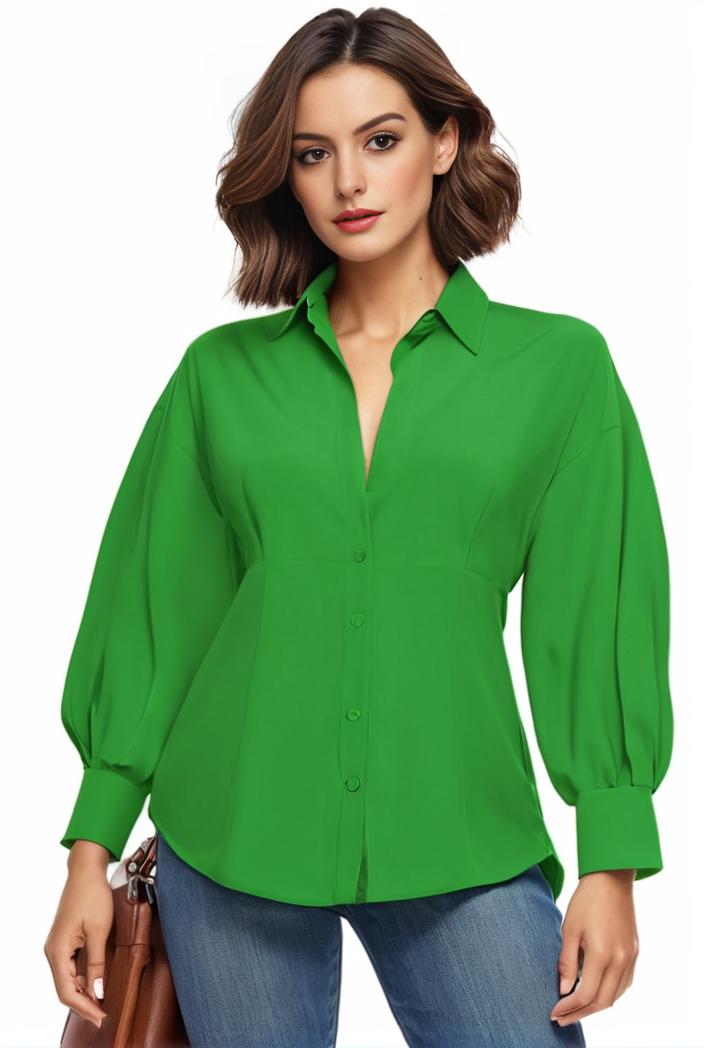 plus size casual blouse women s plus solid button up lantern sleeve turn down collar nipped waist blouse 108615