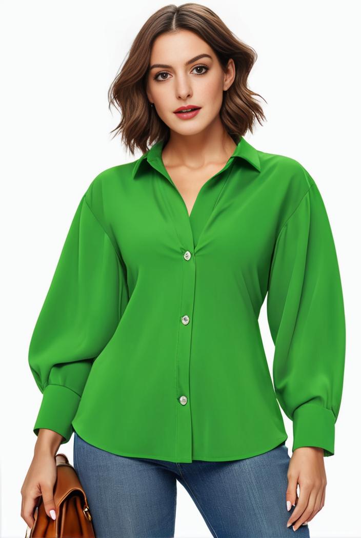 plus size casual blouse women s plus solid button up lantern sleeve turn down collar nipped waist blouse 108616