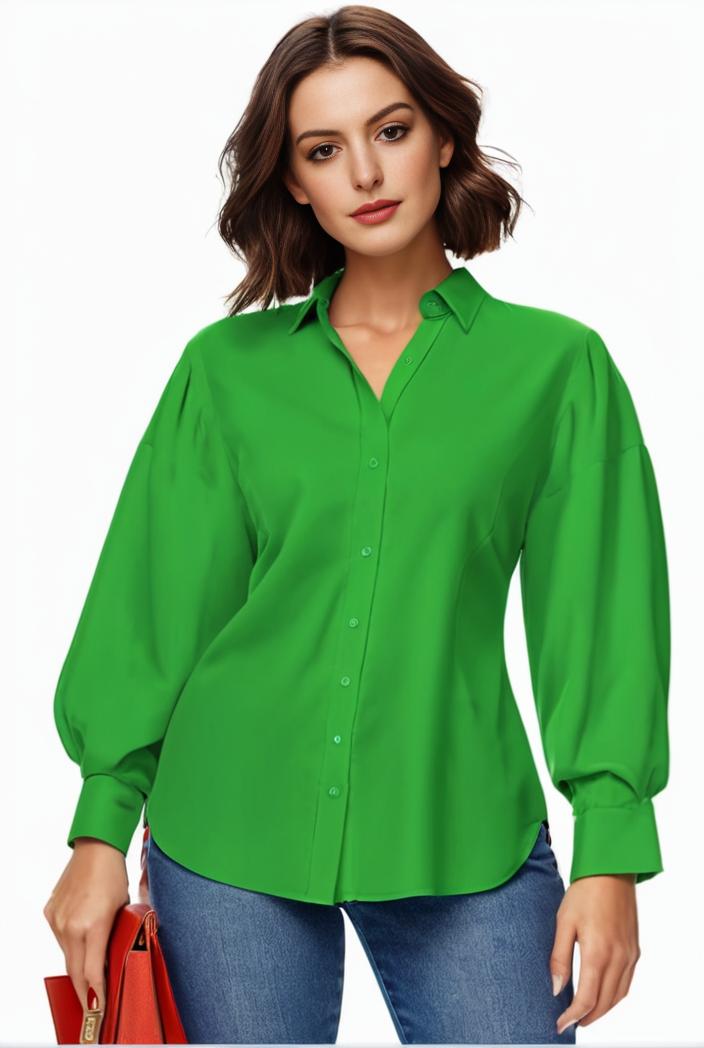 plus size casual blouse women s plus solid button up lantern sleeve turn down collar nipped waist blouse 108614