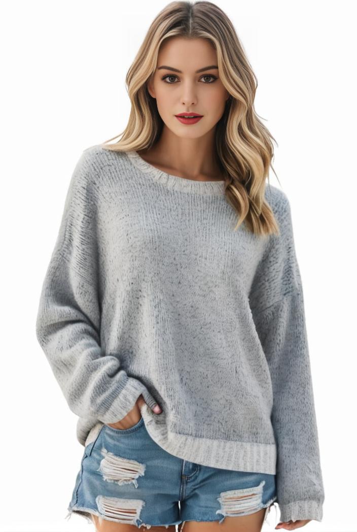 plus size casual sweater women s plus solid long sleeve round neck slight stretch loose sweater 108691