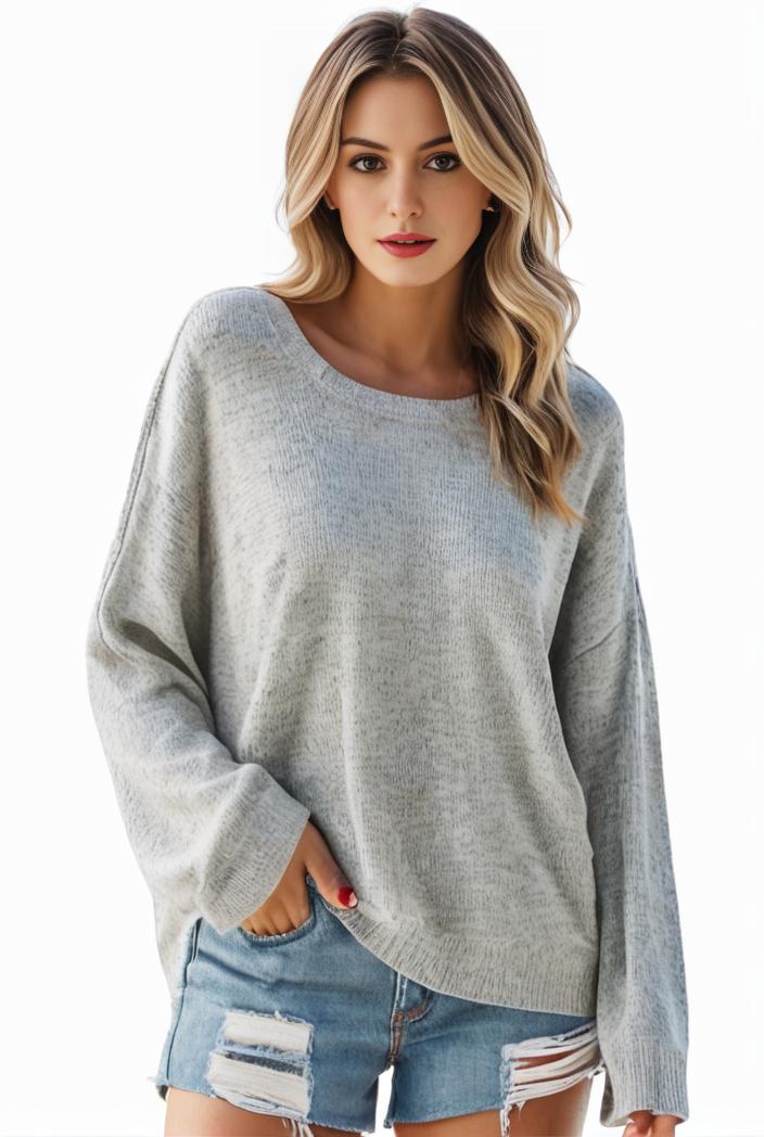 plus size casual sweater women s plus solid long sleeve round neck slight stretch loose sweater 108689