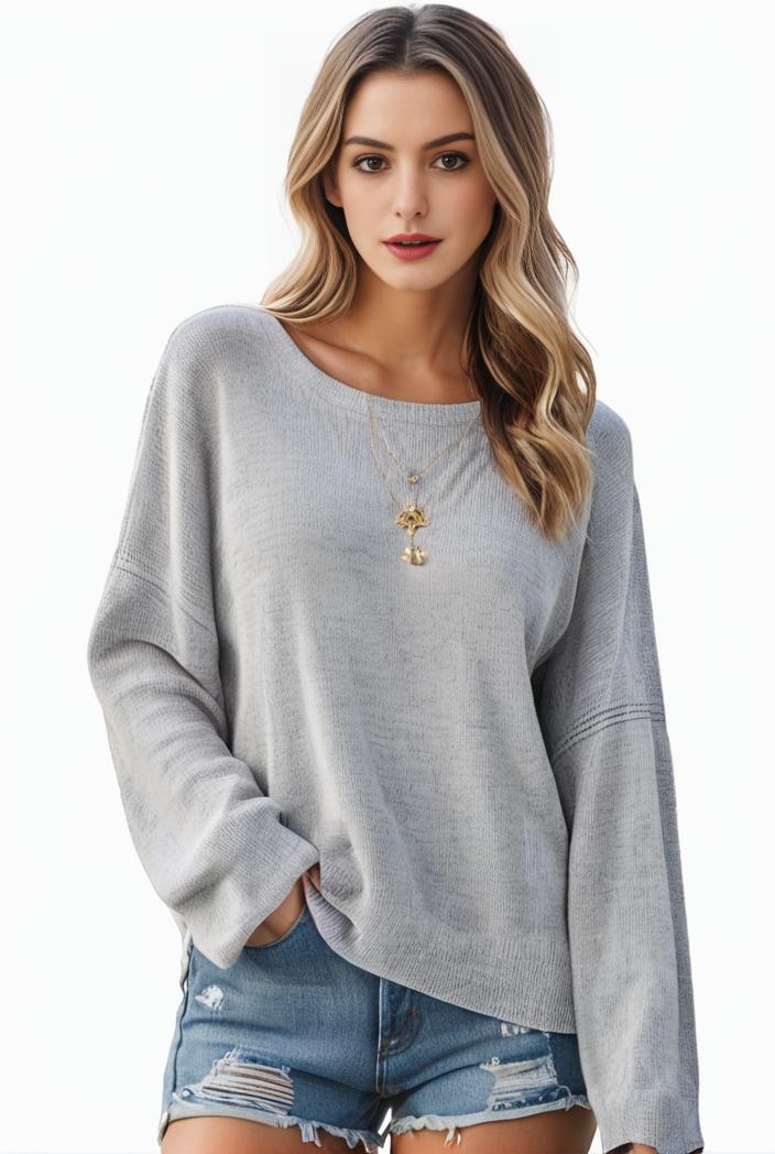 plus size casual sweater women s plus solid long sleeve round neck slight stretch loose sweater 108693