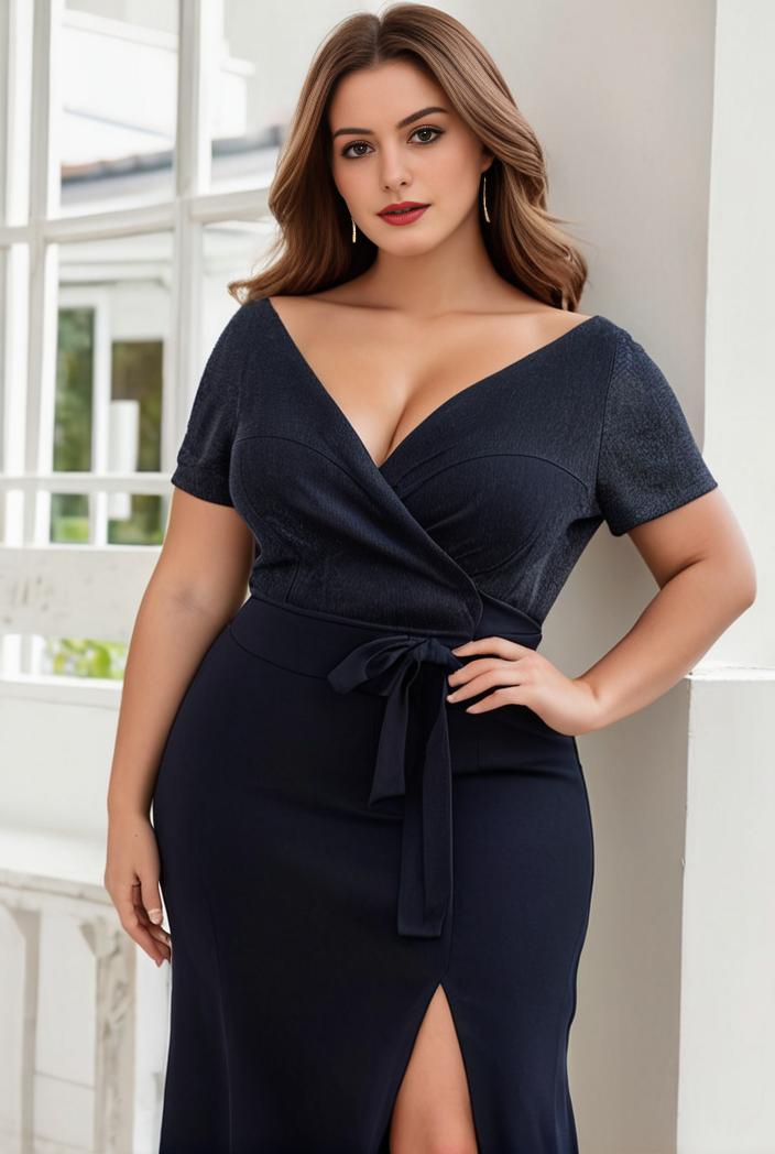 plus size front slit short sleeve with sequin mother of the bride dress 109407