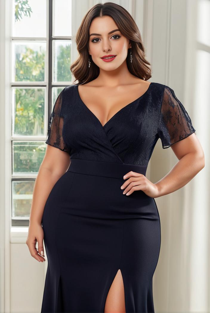 plus size front slit short sleeve with sequin mother of the bride dress 109409