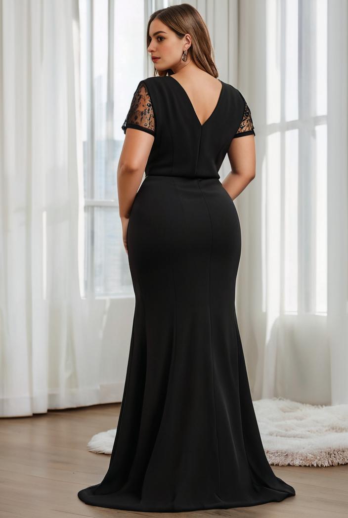 plus size front slit short sleeve with sequin mother of the bride dress 109411