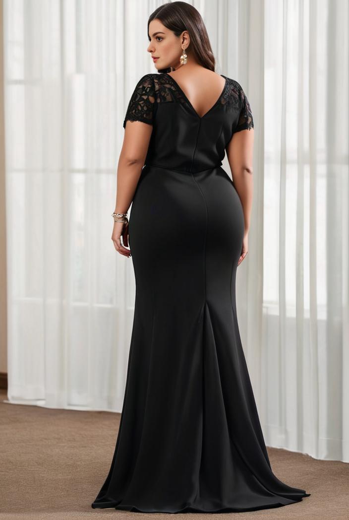 plus size front slit short sleeve with sequin mother of the bride dress 109413