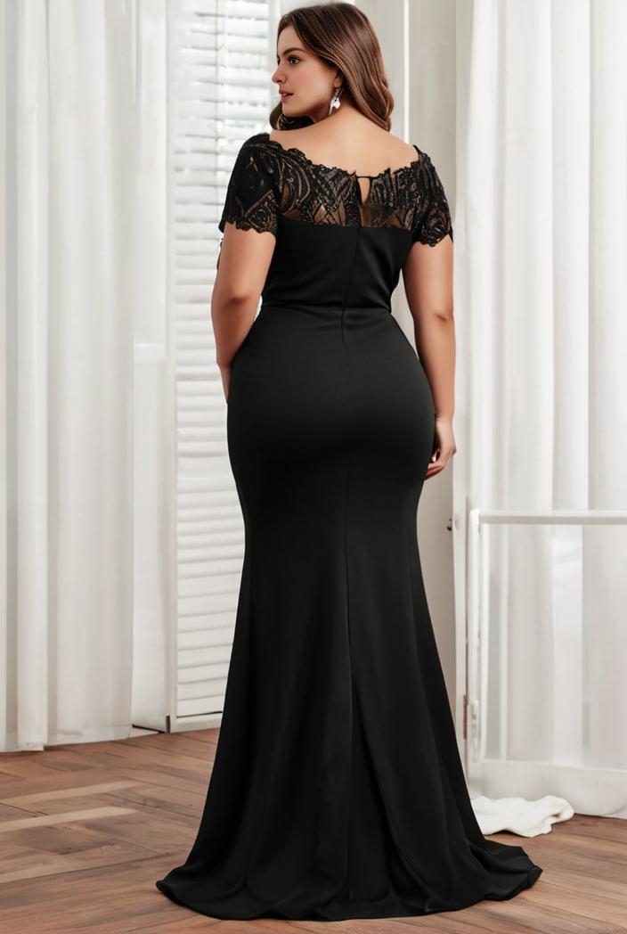 plus size front slit short sleeve with sequin mother of the bride dress 109417
