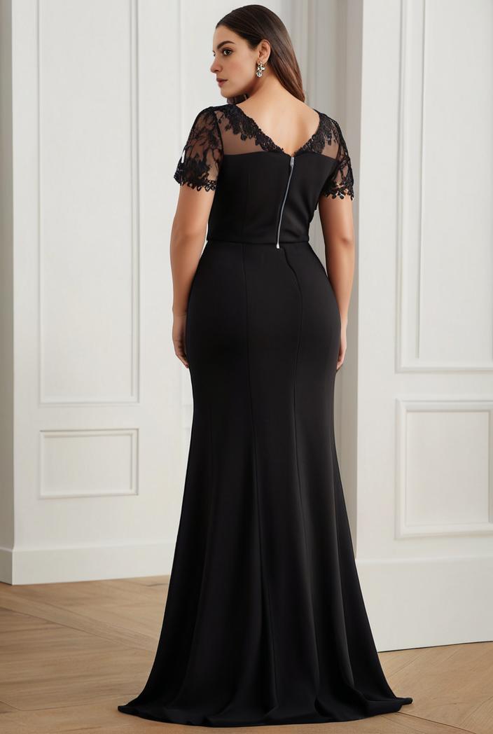 plus size front slit short sleeve with sequin mother of the bride dress 109419