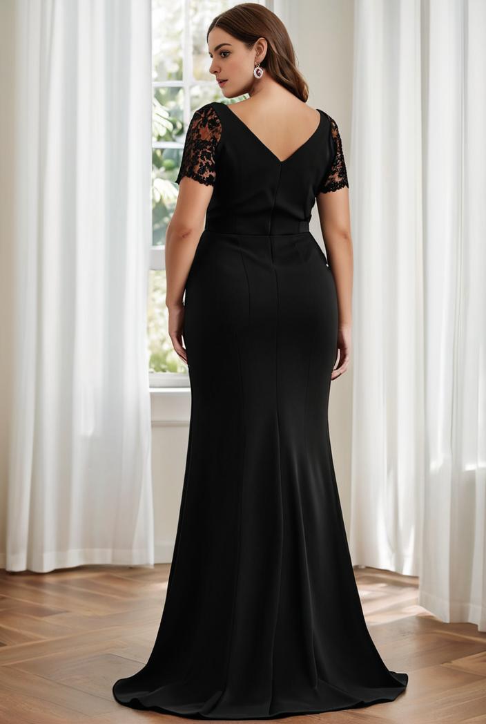 plus size front slit short sleeve with sequin mother of the bride dress 109420