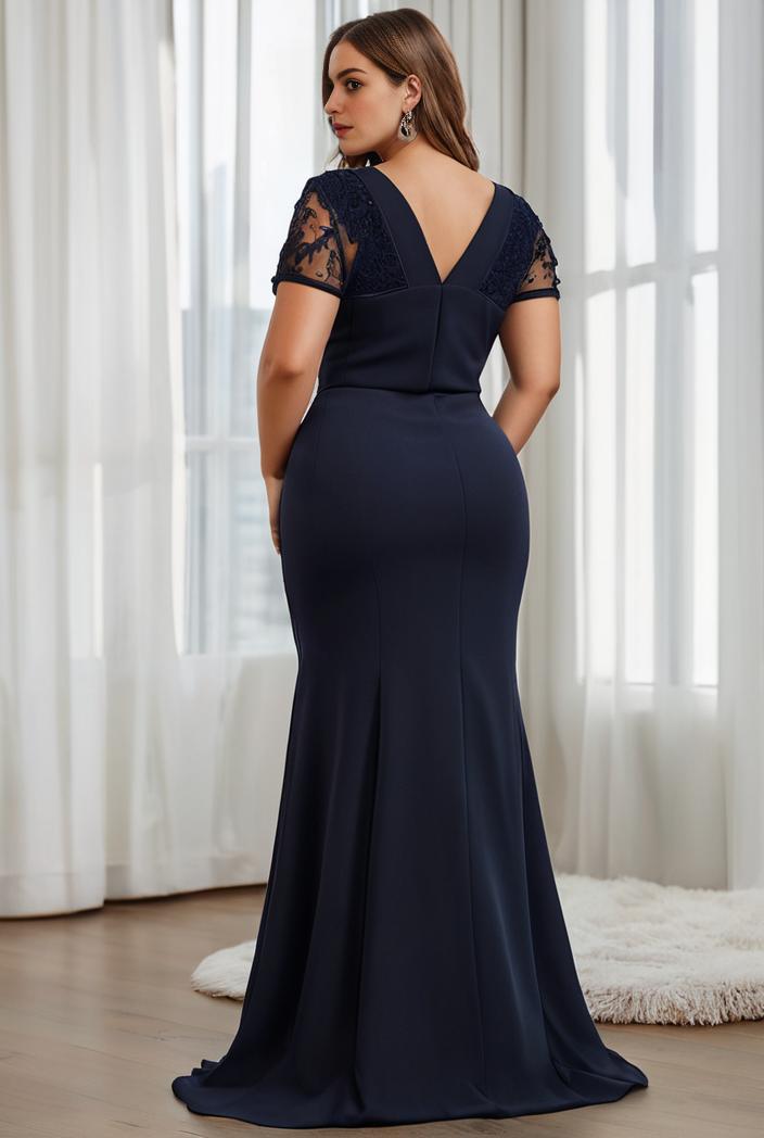 plus size front slit short sleeve with sequin mother of the bride dress 109432