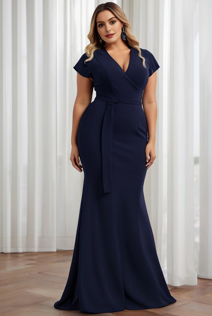 plus size front slit short sleeve with sequin mother of the bride dress 109429