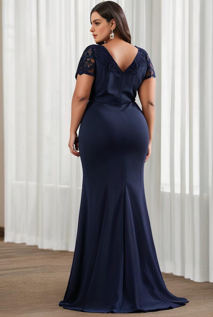 plus size front slit short sleeve with sequin mother of the bride dress 109430