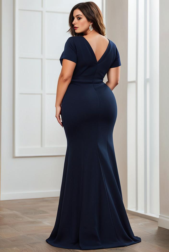 plus size front slit short sleeve with sequin mother of the bride dress 109431